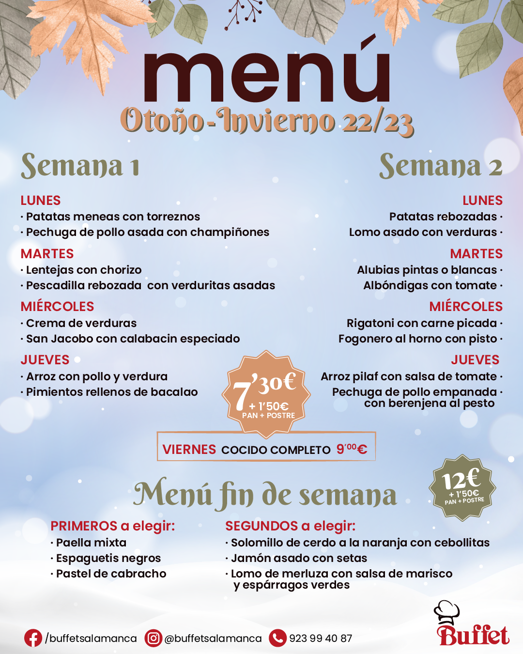 MenuOtono menu verano catering Buffet